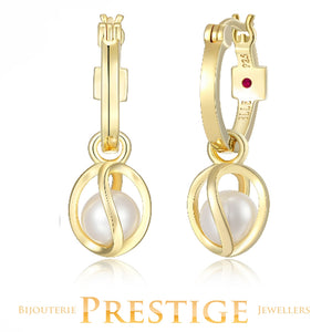 ELLE "LUNA" GOLD PLATED GENUINE 6-6.5MM WHITE PEARL & CAGE ON 15MM HOOP