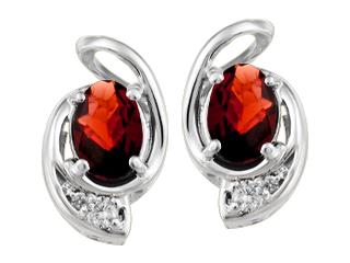 Ladies Garnet 6x4mm OV Earrings 10KTY 2=0.01CT 2=0.05CAN