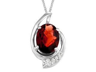 Ladies Garnet 8x6mm OV Pendant 10KTY 3=0.012CT 1=0.025CAN With Chain