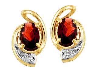 Ladies Garnet 6x4mm OV Earrings 10KTY 2=0.01CT 2=0.05CAN