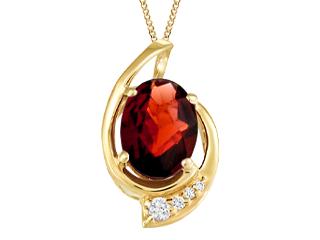 Ladies Garnet 8x6mm OV Pendant 10KTY 3=0.012CT 1=0.025CAN With Chain