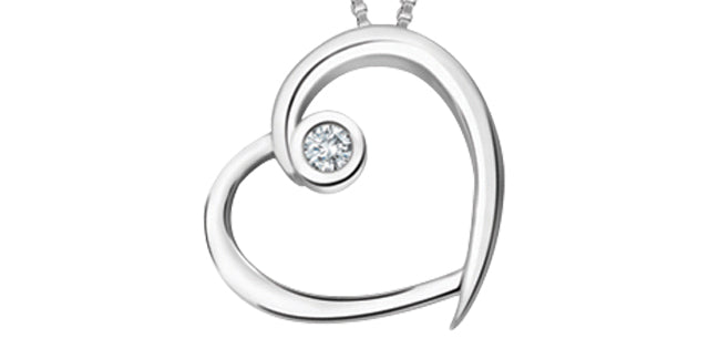 Diamond Heart Pendant w Chain 10KTW 1=0.03CT