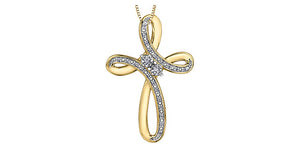 Ladies 10KTY Diamond Cross Pendant 23=0.10CT