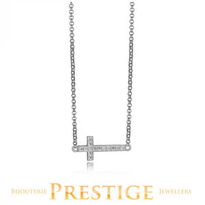 ELLE 925 Devotion Sideway Cross CZ Necklace 16+2