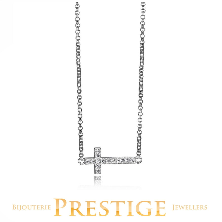 ELLE 925 Devotion Sideway Cross CZ Necklace 16+2