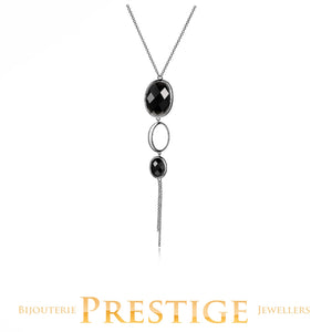 ELLE 925 Mystere Genuine Obsidian Long Necklace 28+2