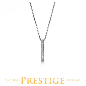 ELLE 925 Horizon Rhodium CZ Stick Necklace 16+2