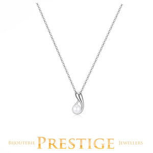 ELLE "CARAMEL" RHODIUM PLATED PEAR PEARL SMALL NECKLACE