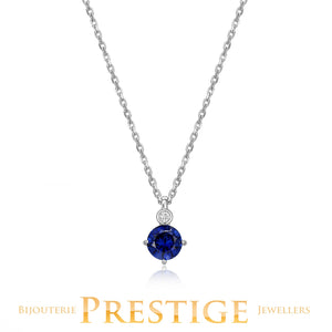 ELLE "Birthstone" Sep Rhodium Plated Created 6mm Round Sapphire