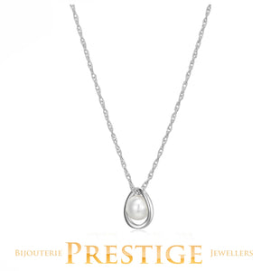 ELLE "LUNA" RHODIUM PLATED GENUINE 6-6.5MM WHITE PEARL NECKLACE 17"+3" EXTENSION