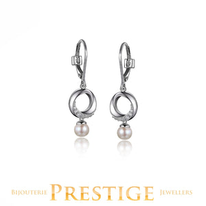 ELLE 925 Majestic Genuine Pearl Circle Dangle Leverback Earrings