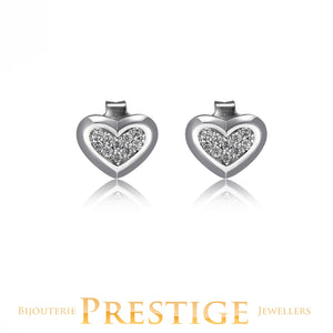 ELLE "SCINTILLATION" RHODIUM PLATED SMALL CZ HEART STUD EARRING