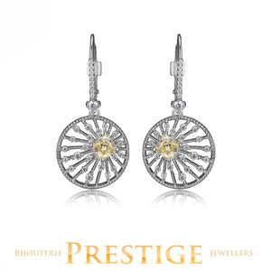 ELLE 925 Starburst Yellow & Clear CZ Circle Dangle Earring