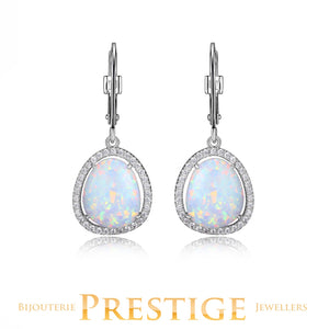 ELLE 925 Halo Synthetic Opal & Clear CZ Leverback Earrings