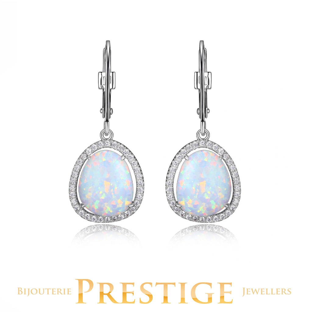 ELLE 925 Halo Synthetic Opal & Clear CZ Leverback Earrings