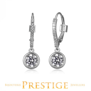 ELLE 925 Sphere CZ Dangle Leverback Earrings