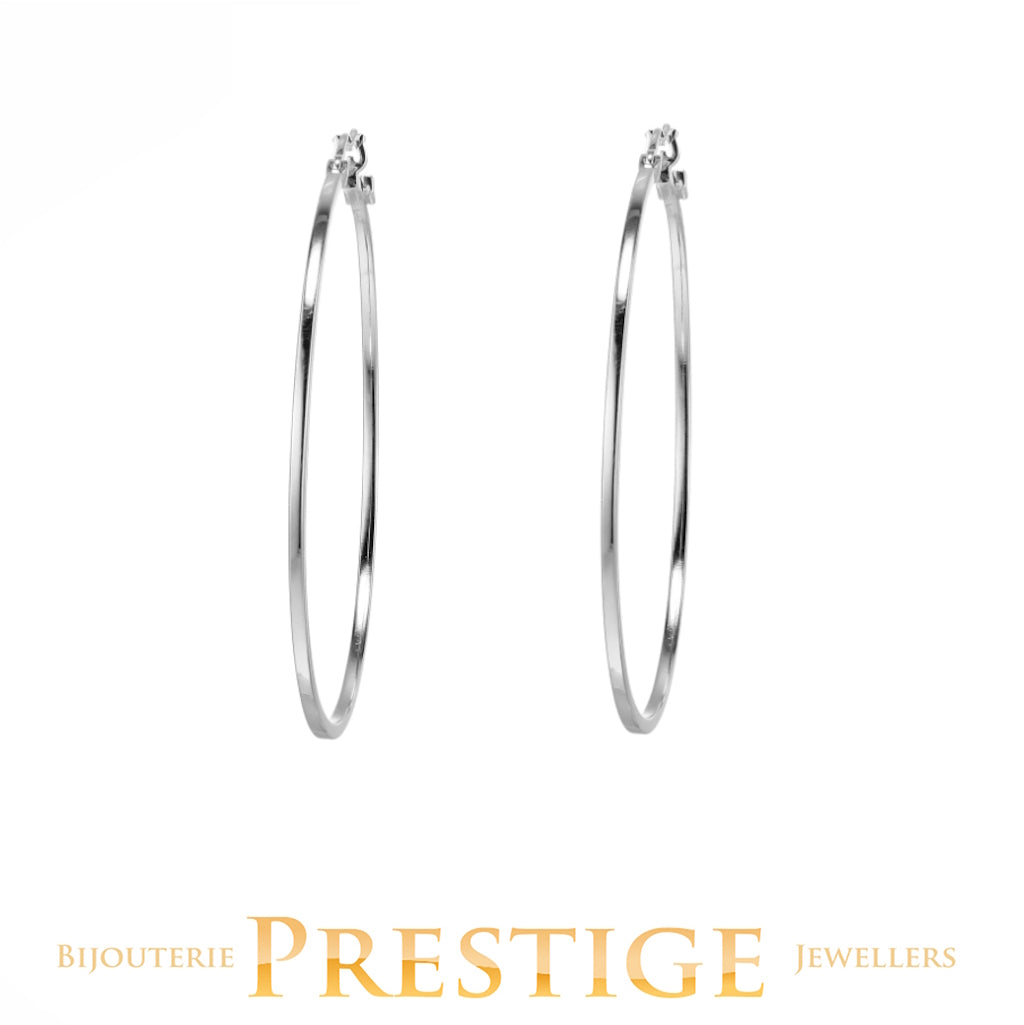 ELLE "HOOPS" RHODIUM PLATED 55MM SQURE TUBE HOOP