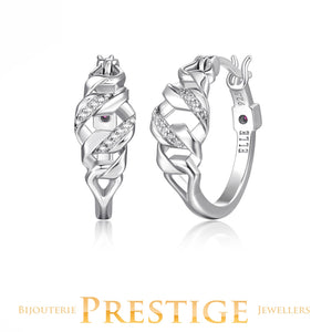 ELLE "LATTICE" RHODIUM PLATED HEXAGON LINK & PAVE CZ 20MM HOOP
