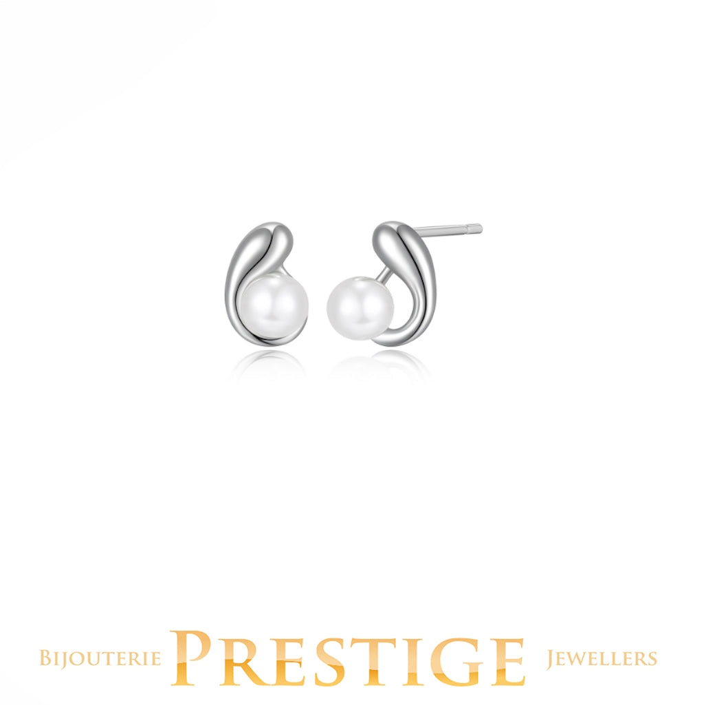 ELLE "CARAMEL" RHODIUM PLATED PEAR SHAPE & 5MM EARRING