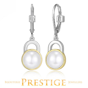 ELLE "PARALLEL" RHODIUM & GOLD PLATED 2TONE BEZEL SET WITH GENUINE EARRING