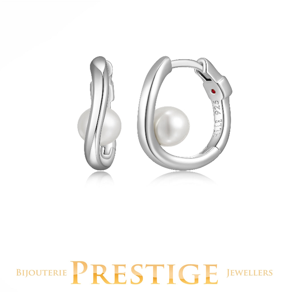 ELLE "LUNA" RHODIUM PLATED GENUINE 5-5.5MM WHITE PEARL ON 16MM HOOP