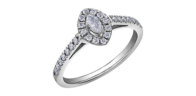 Engagement Ring 10KTW Stackable 1=0.10 Marquise Cut 26=0.23CT