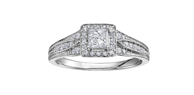 Engagement Ring 14 Karat Yellow Gold  - Canadian Diamond Princess Cut