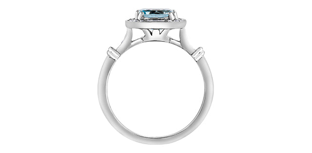 Aquamarine and Diamond 10KT White Gold Ring 4=0.15CT 14=0.092CT Q5