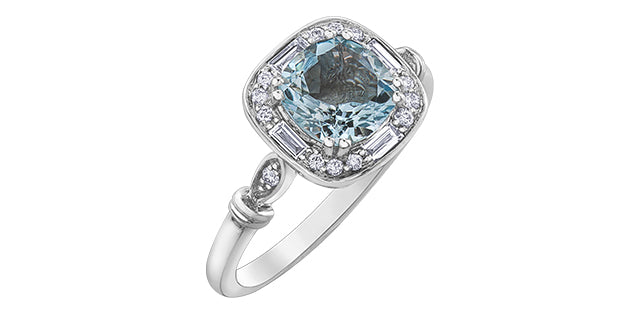 Aquamarine and Diamond 10KT White Gold Ring 4=0.15CT 14=0.092CT Q5