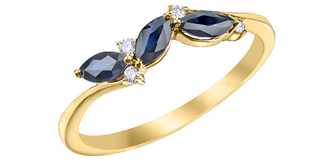 Blue Sapphire & Diamond Ring 10 Karat Gold