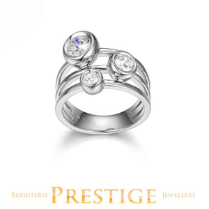 ELLE "BUBBLE" RHODIUM PLATED 3&4 & 5MM ROUND CZ BEZEL SET 3 STONE RING