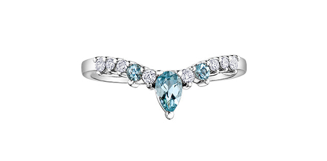 Aquamarine & Diamond 10 Karat Ring (0.12CT TDW)