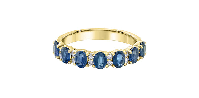 Blue Sapphire & Diamond Band 10 Karat Gold