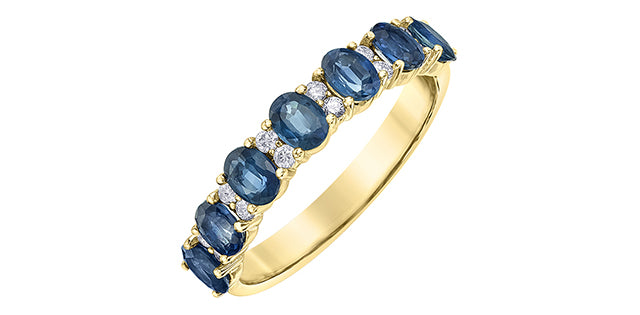 Blue Sapphire & Diamond Band 10 Karat Gold