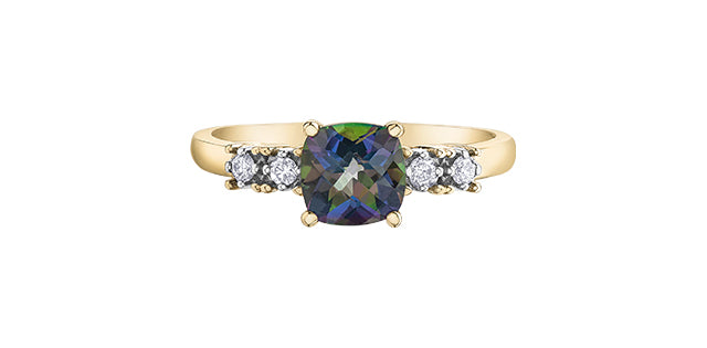 Mystic Topaz & Diamond Ring 10 Karat Gold