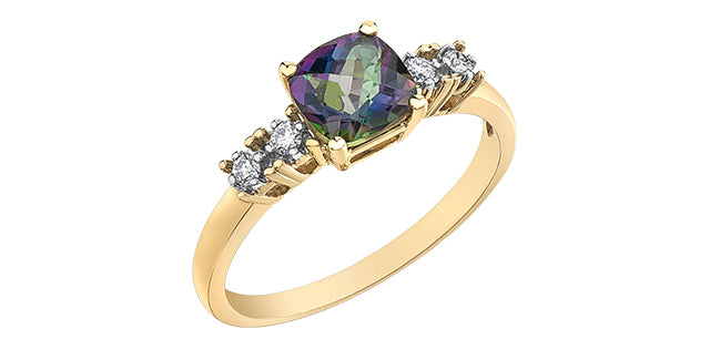 Mystic Topaz & Diamond Ring 10 Karat Gold
