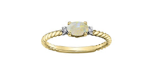 Ladies 10KTY Birthstone Ring 2=0.02CT - October Opal