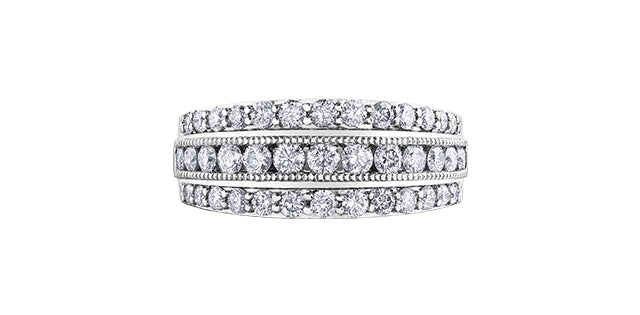 10 Karat Gold Triple Diamond Row Ring