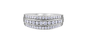 10 Karat Gold Triple Diamond Row Ring