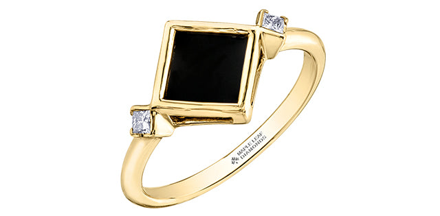 Black Onyx & Diamond Ring 10 Karat Gold - Maple Leaf Canadian Diamonds