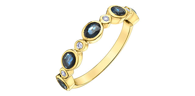 Blue Sapphire & Diamond Band 10 Karat Gold (0.06CT TDW)