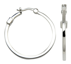 Sterling Silver Rhodium Plated Small Square Tube 18mm Hoop Earring