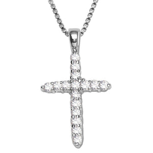 Sterling Silver Rhodium Plated Cubic Zirconia Cross Pendant with Box Chain 18"