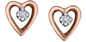 Diamond Heart Studs 10KT Rose & White Gold 2=0.02CT