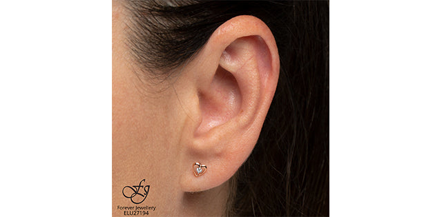 Diamond Heart Studs 10KT Rose & White Gold 2=0.02CT