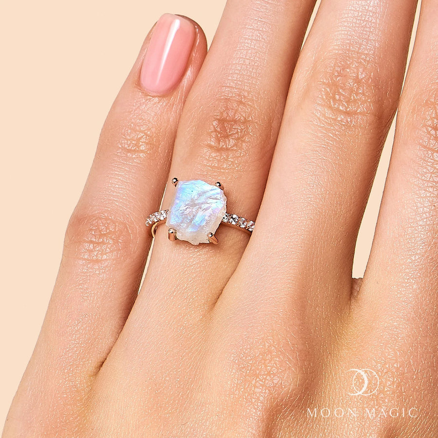 MoonMagic 925 & 14KT Rose Gold Vermeil Raw Moonstone Ring - Ritzy