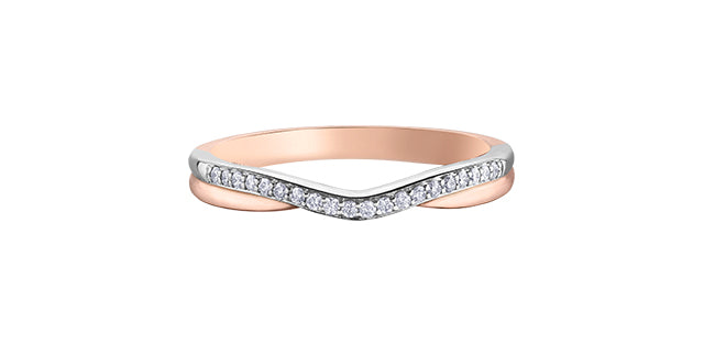 Ladies 10 Karat Rose & White Gold Diamond (0.10TDW) Curved Band 1.5-3mm Stackable Ring