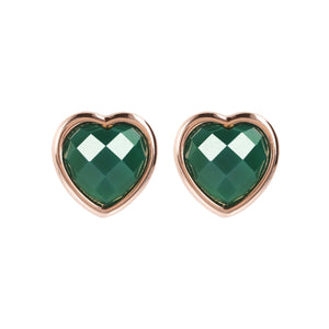 Bronzallure Heart Shaped Green Agate Studs