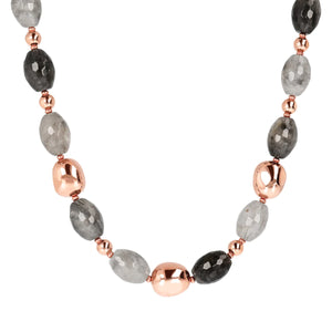 Bronzallure Choker Necklace with Golden Rosé Quartz and Nuggets