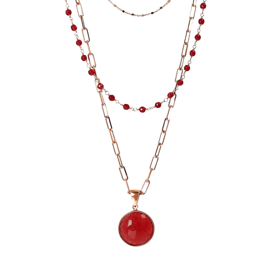 Bronzallure Rosary Triple Necklace with red Quartz